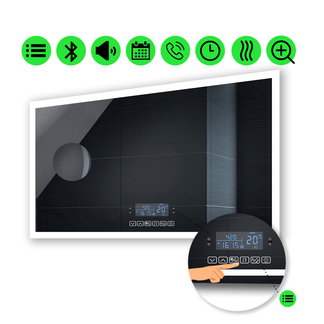 Зеркало Simphony с Led-подсветкой, мультиблоком, линзой с подсветкою и подогревом 100x60 см
Зеркало Simphony с Led-подсветкой, мультиблоком, линзой с подсветкою и подогревом 100x60 см