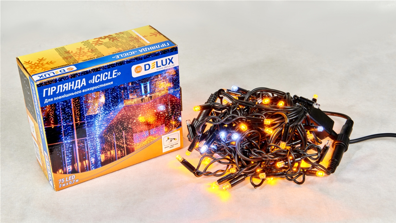 Светодиодная гирлянда DELUX ICICLE 75LED 2x0.7 м Белый flash Желтый/Черный IP44 (90015183)
Светодиодная гирлянда DELUX ICICLE 75LED 2x0.7 м Белый flash Желтый/Черный IP44 (90015183)