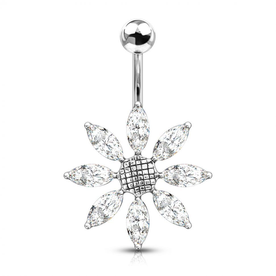 Пирсинг пупка PiercedFish NTR3630 из титана в форме цветка с фианитами (Прозрачный)
Пирсинг пупка PiercedFish NTR3630 из титана в форме цветка с фианитами (Прозрачный)