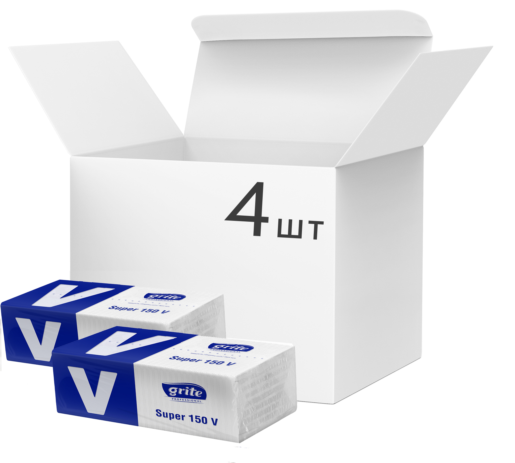 Упаковка листовых полотенец Grite Super V 2 слоя 4 пачки по 150 листов 250х230 мм 
Упаковка листовых полотенец Grite Super V 2 слоя 4 пачки по 150 листов 250х230 мм