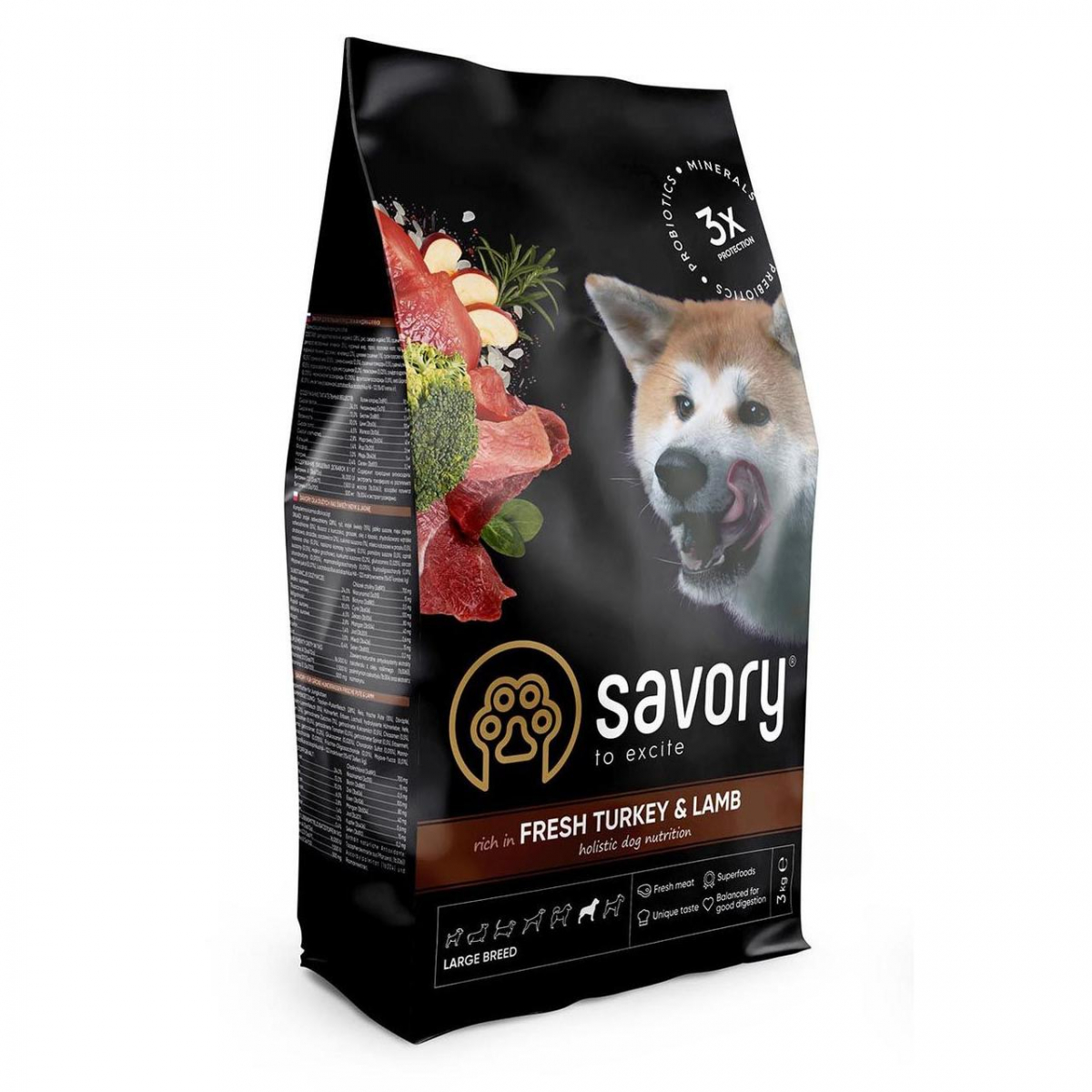 Сухой корм Savory Large Breeds rich in Fresh Turkey & Lamb для собак крупных пород, ягненок и индейка 3 кг
Сухой корм Savory Large Breeds rich in Fresh Turkey & Lamb для собак крупных пород, ягненок и индейка 3 кг