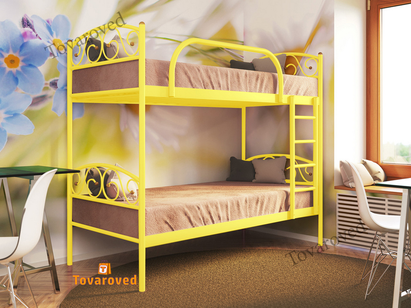 Двухъярусная кровать металлическая 90x200 Метакам Верона Дуо Желтый 
Двухъярусная кровать металлическая 90x200 Метакам Верона Дуо Желтый