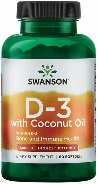 Витамин D3 с кокосовым маслом, Vitamin D3 with Coconut Oil, Swanson, высокоэффективный, 60 гелевых капсул (SWA-02896)
Витамин D3 с кокосовым маслом, Vitamin D3 with Coconut Oil, Swanson, высокоэффективный, 60 гелевых капсул (SWA-02896)
