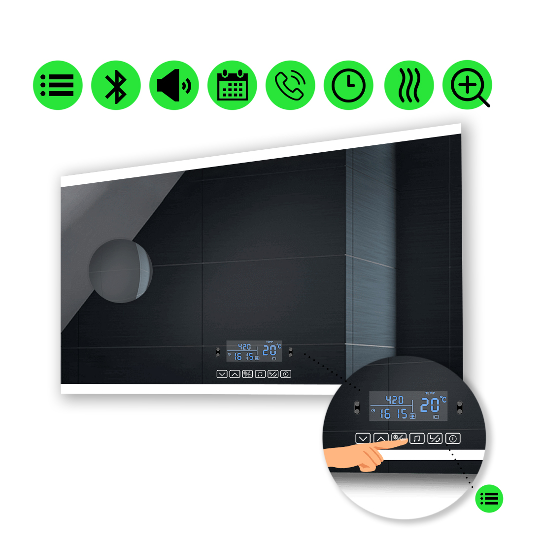 LED-зеркало 80x60см, с Smart-блоком, линзой без подсветки и подогревом, модель Ines
LED-зеркало 80x60см, с Smart-блоком, линзой без подсветки и подогревом, модель Ines