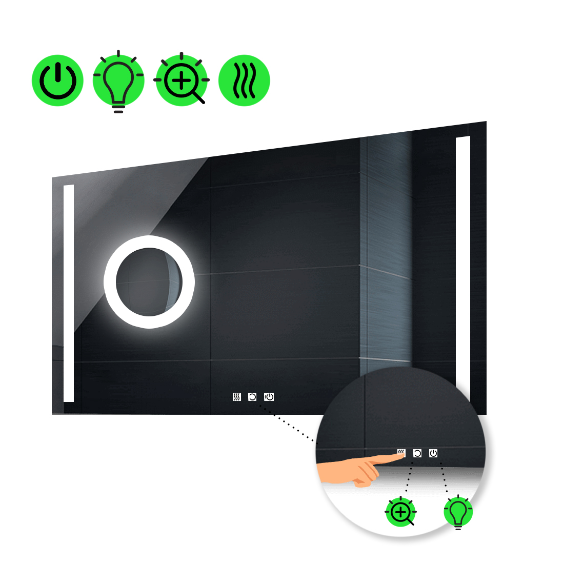 LED-зеркало 80x60см, с тремя сенсорами, подогревом и линзой с подсветкой, модель Adelita
LED-зеркало 80x60см, с тремя сенсорами, подогревом и линзой с подсветкой, модель Adelita