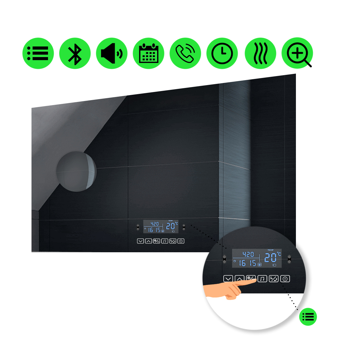 LED-зеркало 80x60см, с Smart-блоком, линзой без подсветки и подогревом, модель Lucia
LED-зеркало 80x60см, с Smart-блоком, линзой без подсветки и подогревом, модель Lucia
