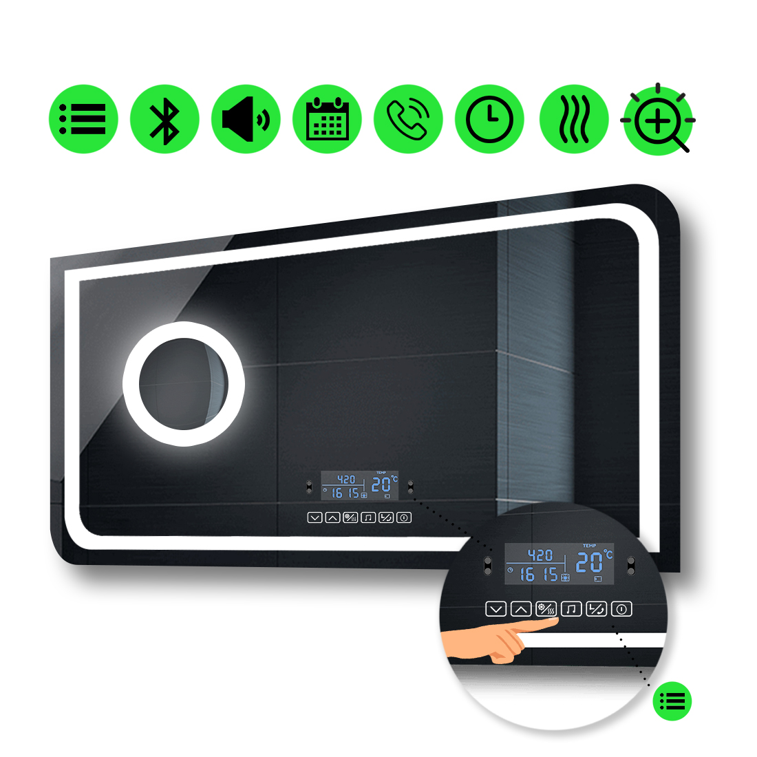 LED-зеркало 120x80см, с Smart-блоком, линзой с подсветкой и подогревом, модель Noemi
LED-зеркало 120x80см, с Smart-блоком, линзой с подсветкой и подогревом, модель Noemi
