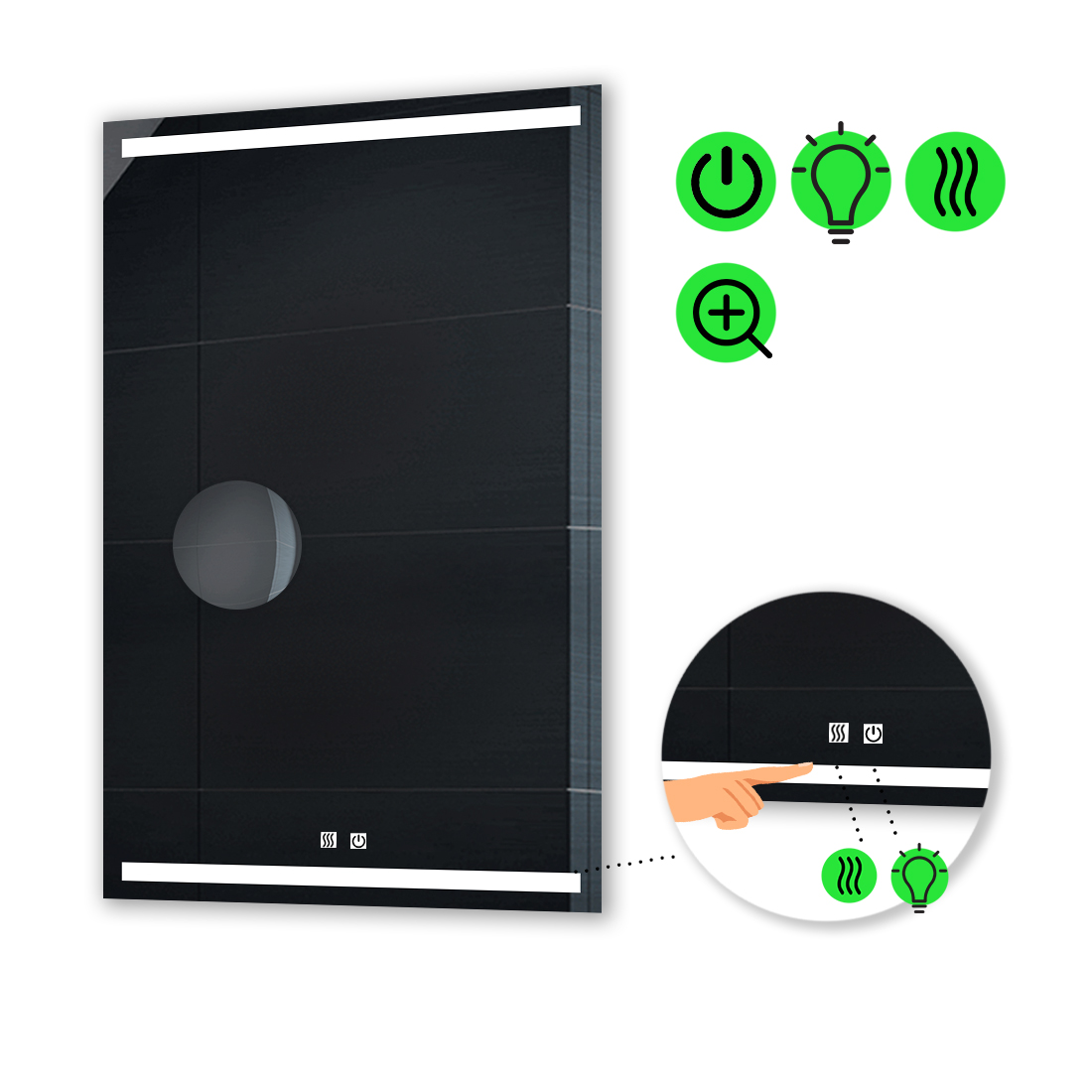 LED-зеркало 60x80см, с двумя сенсорами, подогревом и линзой без подсветки, модель Adelita
LED-зеркало 60x80см, с двумя сенсорами, подогревом и линзой без подсветки, модель Adelita