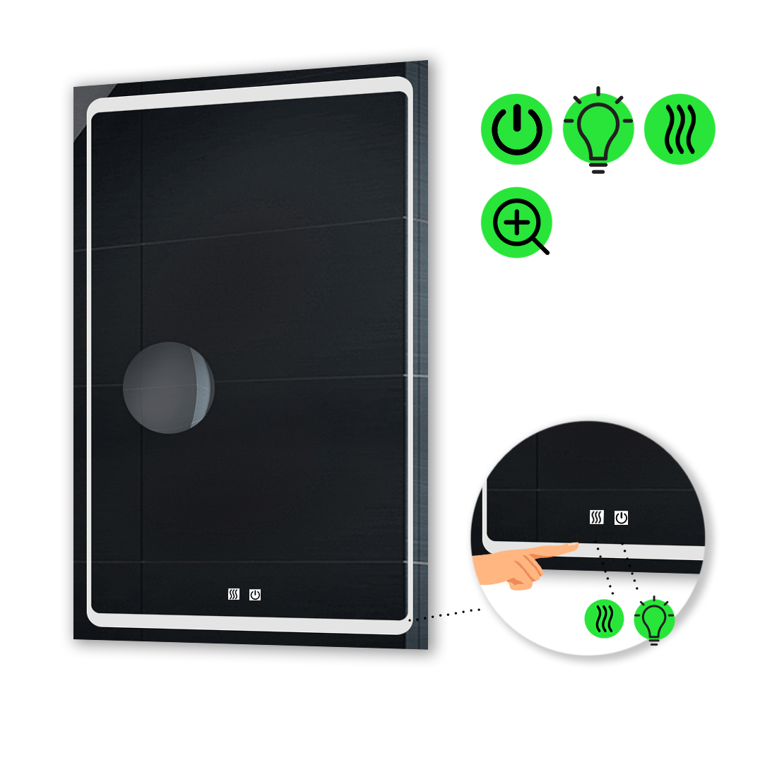 LED-зеркало 100x120см, с двумя сенсорами, подогревом и линзой без подсветки, модель Emma
LED-зеркало 100x120см, с двумя сенсорами, подогревом и линзой без подсветки, модель Emma