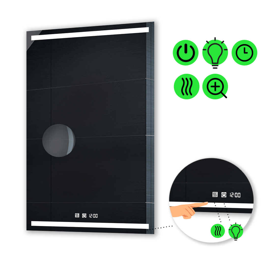 LED-зеркало 60x100см, с двумя сенсорами, часами, подогревом и линзой без подсветки, модель Adelita
LED-зеркало 60x100см, с двумя сенсорами, часами, подогревом и линзой без подсветки, модель Adelita