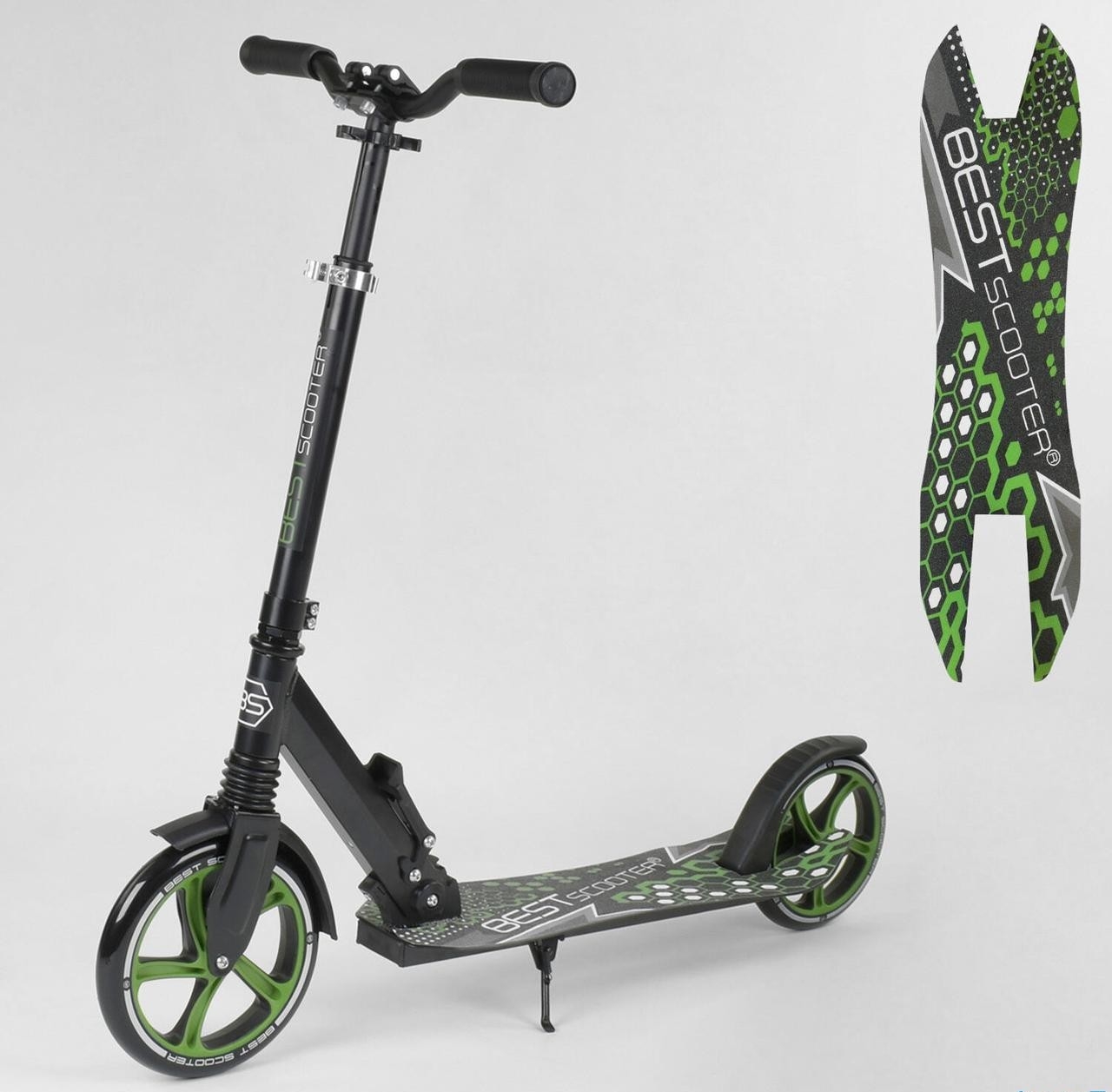 Самокат Best Scooter, зажим руля, переднее колесо PU - 22 см, заднее колесо PU - 20 см черно зеленый
Самокат Best Scooter, зажим руля, переднее колесо PU - 22 см, заднее колесо PU - 20 см черно зеленый
