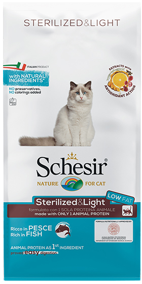 Сухой монопротеиновый корм Schesir Cat Sterilized & Light для взрослых котов с рыбой 10 кг
Сухой монопротеиновый корм Schesir Cat Sterilized & Light для взрослых котов с рыбой 10 кг