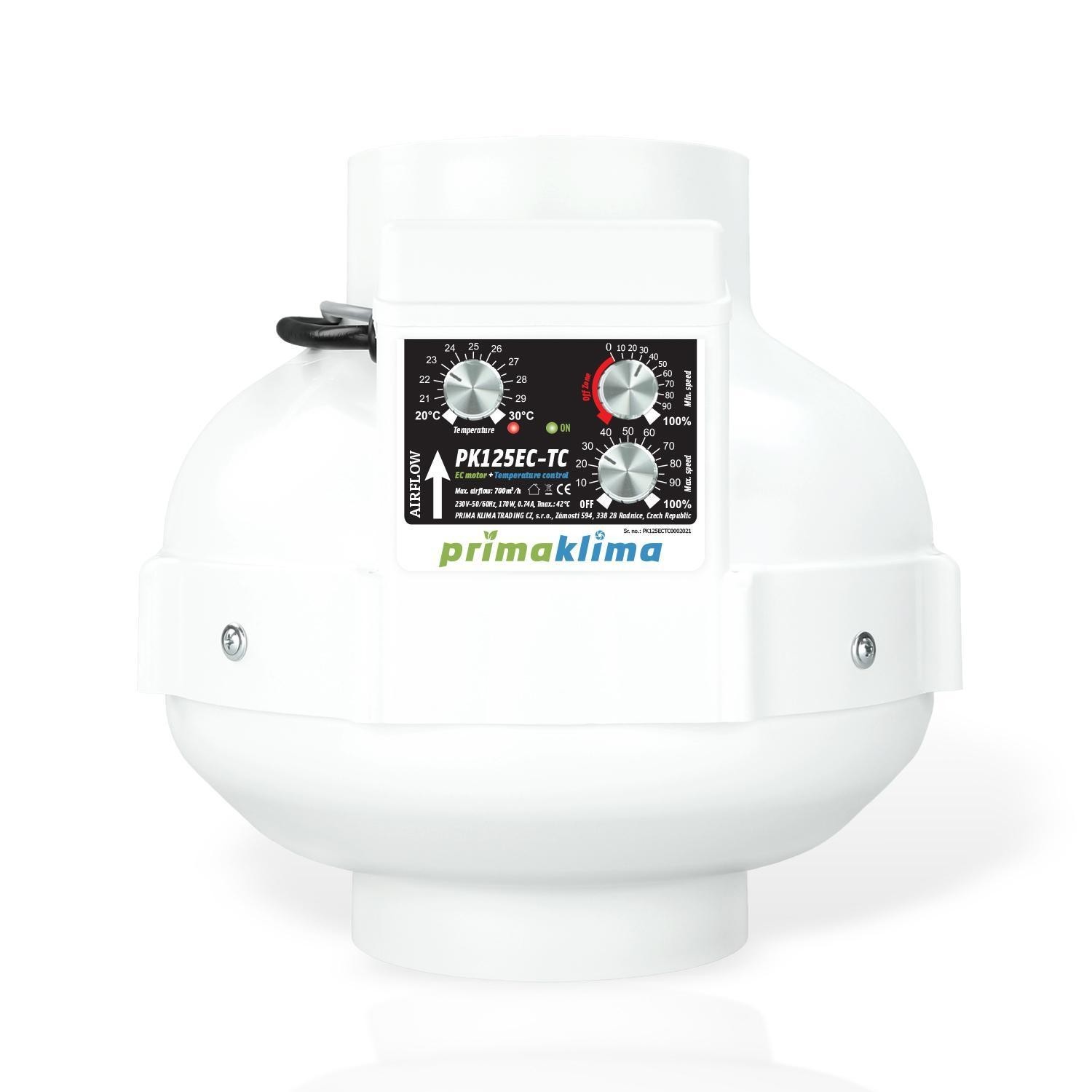 Вытяжной вентилятор с температурным контроллером Prima Klima PK125EC-TC Temperature Controlled 700 m³/h
Вытяжной вентилятор с температурным контроллером Prima Klima PK125EC-TC Temperature Controlled 700 m³/h