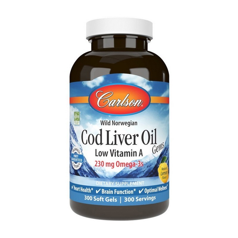 Жир печени трески витамин А + омега-3 Carlson Labs Cod Liver Oil Low Vitamin A 230 mg Omega-3s wild norwegian (300 soft gels, lemon)
Жир печени трески витамин А + омега-3 Carlson Labs Cod Liver Oil Low Vitamin A 230 mg Omega-3s wild norwegian (300 soft gels, lemon)