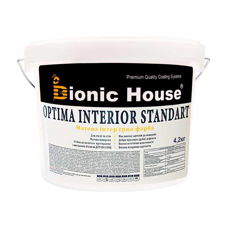 Optima Interior Standard - Акриловая краска для стен и потолков Bionic-House 4,2кг Белая любой RAL оттенок под заказ
Optima Interior Standard - Акриловая краска для стен и потолков Bionic-House 4,2кг Белая любой RAL оттенок под заказ