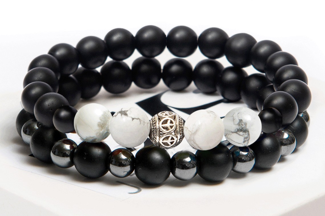 Парный браслет мужской и женский DMS Jewelry из натуральных камней Ø 8мм: шунгит, гематит (синт), кахолонг (говлит) WHITE EYE WOMEN
Парный браслет мужской и женский DMS Jewelry из натуральных камней Ø 8мм: шунгит, гематит (синт), кахолонг (говлит) WHITE EYE WOMEN