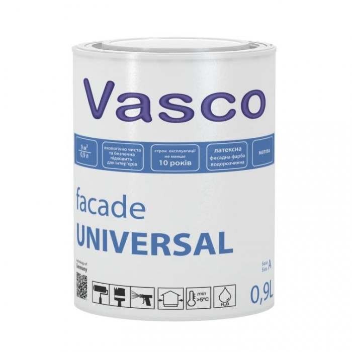 Краска Vasco Facade UNIVERSAL ( Васко Фасад ЮНИВЕРСАЛ ) 0.9 л латексная, атмосферостостойкая, для фасада
Краска Vasco Facade UNIVERSAL ( Васко Фасад ЮНИВЕРСАЛ ) 0.9 л латексная, атмосферостостойкая, для фасада