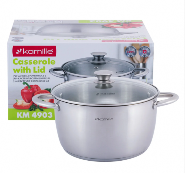 Кастрюля с крышкой Kamille 5л из нержавеющей стали и полыми ручками для индукции и газа KM-4903
Кастрюля с крышкой Kamille 5л из нержавеющей стали и полыми ручками для индукции и газа KM-4903