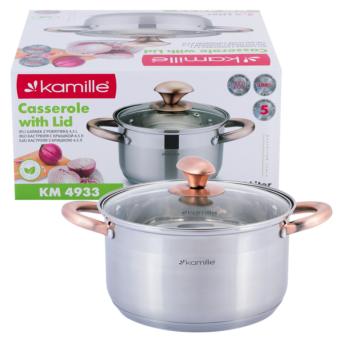 Кастрюля с крышкой Kamille 4.5л из нержавеющей стали и полыми ручками для индукции и газа KM-4933
Кастрюля с крышкой Kamille 4.5л из нержавеющей стали и полыми ручками для индукции и газа KM-4933
