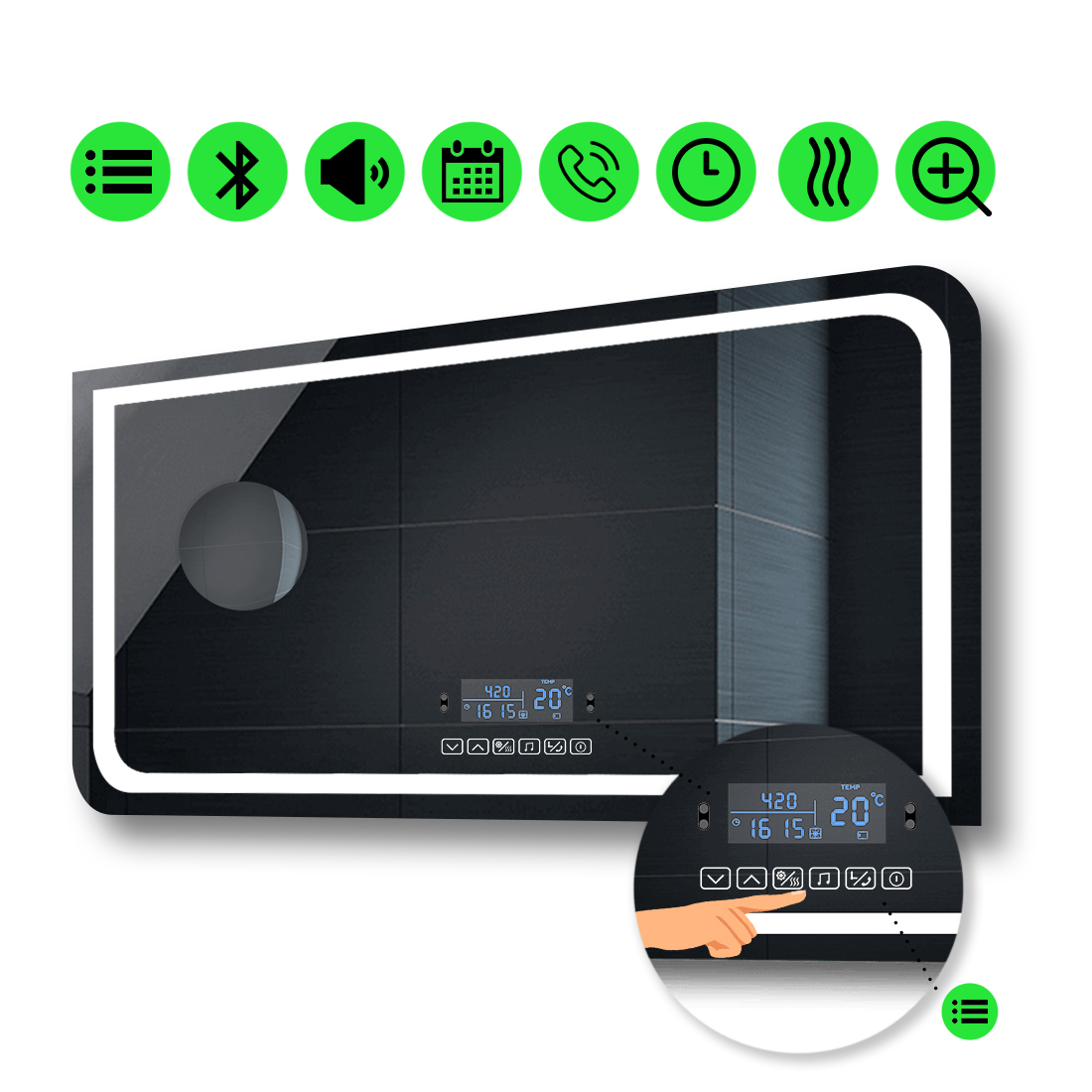 LED-зеркало 100x60см, с Smart-блоком, линзой без подсветки и подогревом, модель Noemi (Neomig130)
LED-зеркало 100x60см, с Smart-блоком, линзой без подсветки и подогревом, модель Noemi (Neomig130)