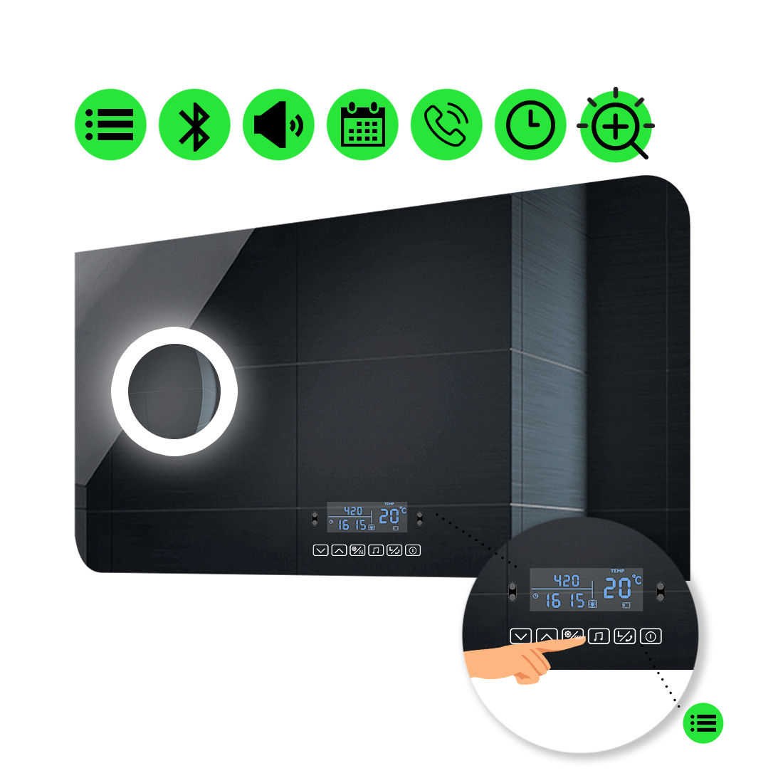 LED-зеркало 100x70см, с Smart-блоком и линзой с подсветкой, модель Simona (Simonag150)
LED-зеркало 100x70см, с Smart-блоком и линзой с подсветкой, модель Simona (Simonag150)