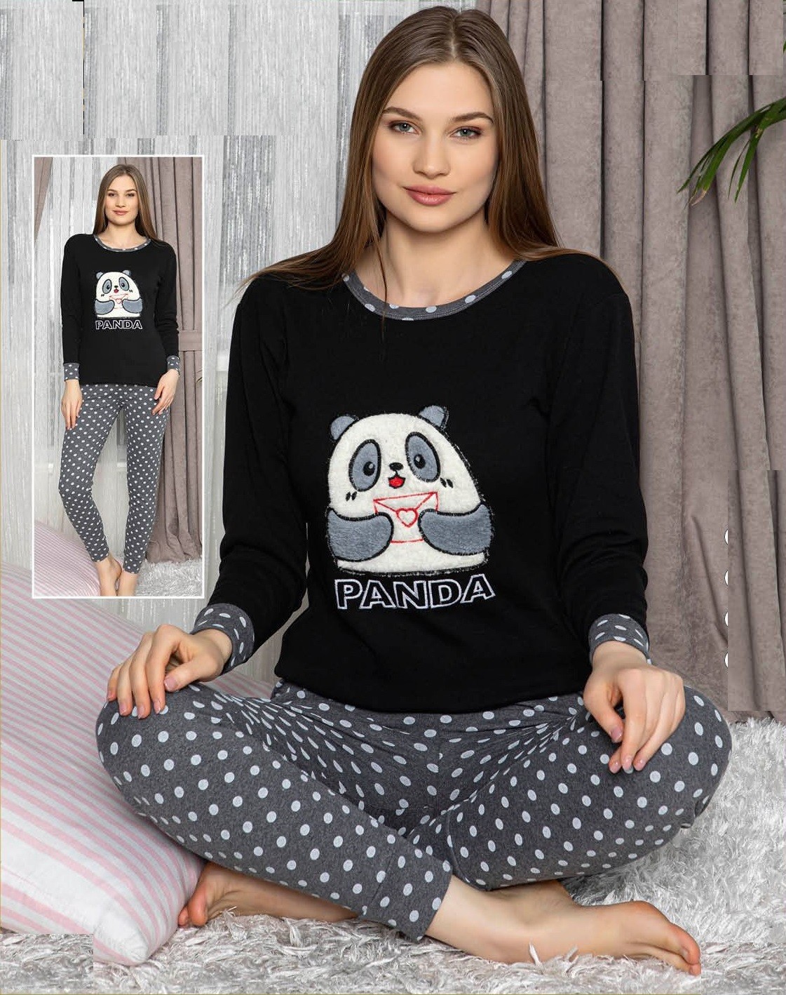 Женская пижама (кофта+брюки) в ткани хлопок Panda Черная с серым, Женская пижама (кофта+брюки) в ткани хлопок Panda XL Черная с серым
Женская пижама (кофта+брюки) в ткани хлопок Panda Черная с серым, Женская пижама (кофта+брюки) в ткани хлопок Panda XL Черная с серым