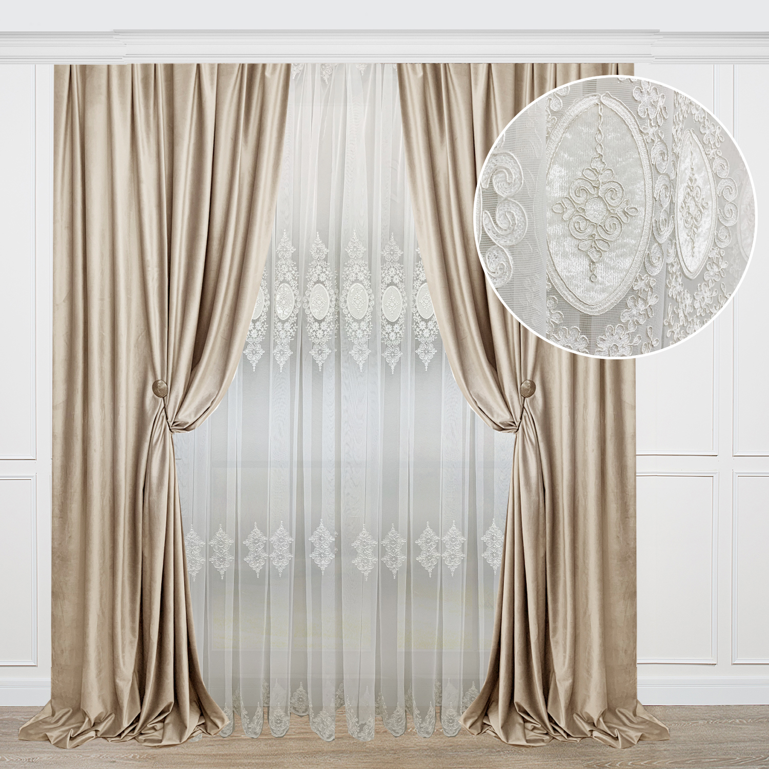 Шторный комплект с тюлем Adagio Windows Decor в бежевой гамме - 150х270см (2 шторы) и тюль 600х270см
Шторный комплект с тюлем Adagio Windows Decor в бежевой гамме - 150х270см (2 шторы) и тюль 600х270см