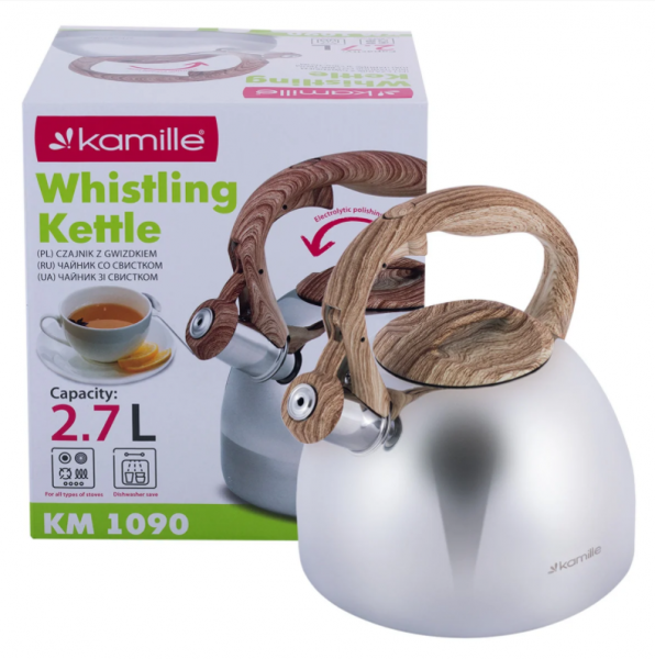 Чайник Kamille 2.7л из нержавеющей стали со свистком и бакелитовой ручкой KM-1090
Чайник Kamille 2.7л из нержавеющей стали со свистком и бакелитовой ручкой KM-1090