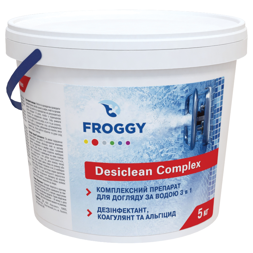 Комплексный препарат для длительной дезинфекции для бассейна Desiclean Complex Froggy, 5кг (мультитаб)
Комплексный препарат для длительной дезинфекции для бассейна Desiclean Complex Froggy, 5кг (мультитаб)