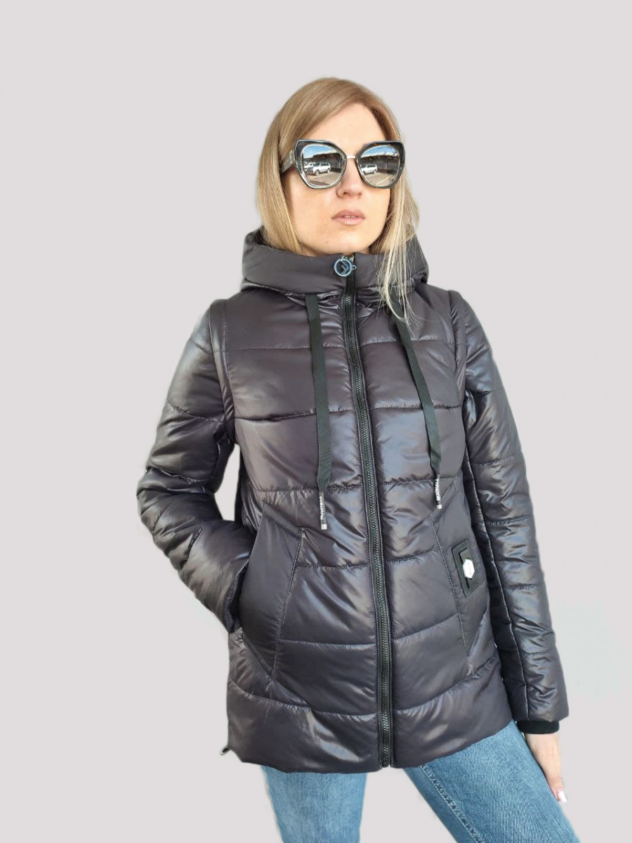 Женская демисезонная куртка-транcформер в жилет Lora Графит р.52
Женская демисезонная куртка-транcформер в жилет Lora Графит р.52