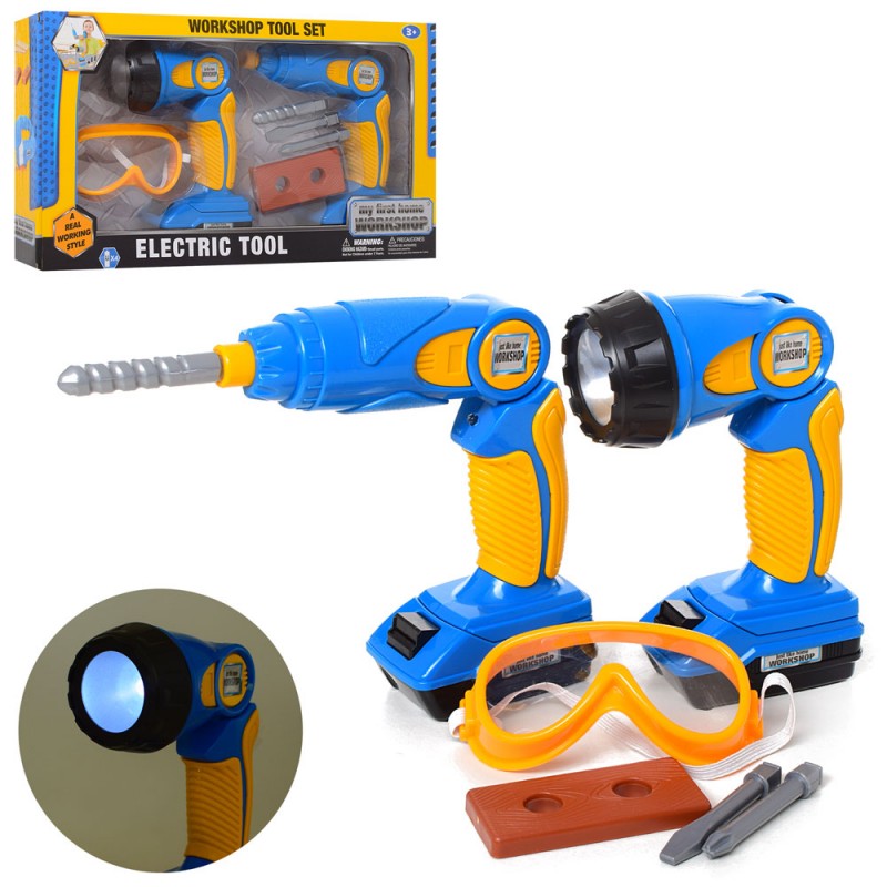 Детский набор игрушечных инструментов Tool set шуруповерт-дрель, фонарь, свет, очки, на батарейке 7929
Детский набор игрушечных инструментов Tool set шуруповерт-дрель, фонарь, свет, очки, на батарейке 7929