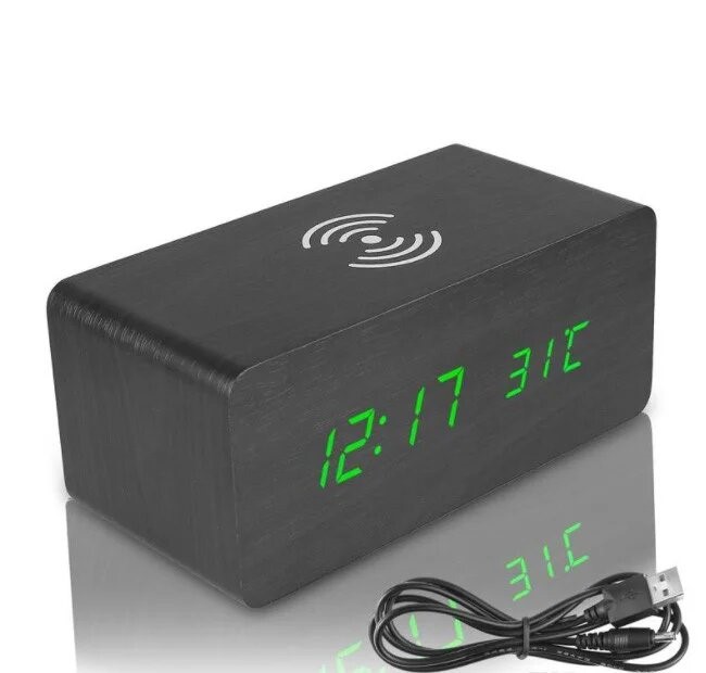 Wireless charger Часы сетевые с беспроводной зарядкой VST-889 Темное дерево с зеленой LED подсветкой
Wireless charger Часы сетевые с беспроводной зарядкой VST-889 Темное дерево с зеленой LED подсветкой