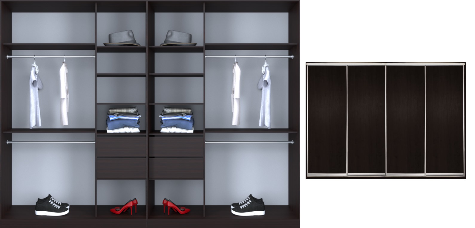 Шкаф-купе Luxe 4 двери цвет венге ДСП/ДСП/ДСП/ДСП CLS - IV 400 x 220 x 60 см
Шкаф-купе Luxe 4 двери цвет венге ДСП/ДСП/ДСП/ДСП CLS - IV 400 x 220 x 60 см