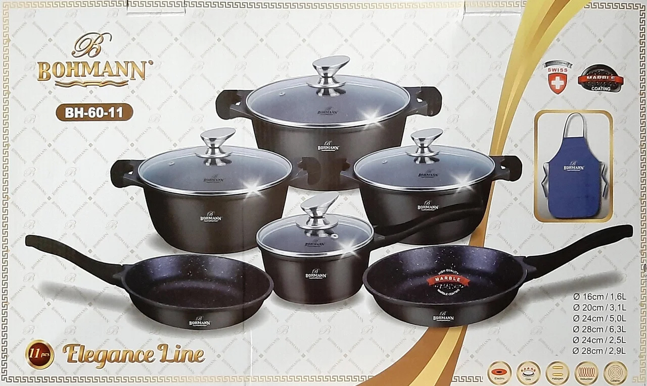 Набор посуды c мраморным покрытием 11 предметов Bohmann BH 60-11 Black
Набор посуды c мраморным покрытием 11 предметов Bohmann BH 60-11 Black