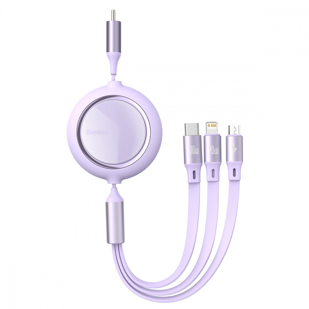 Кабель Baseus Bright Mirror Retractable 3 in 1 (Micro USB+Lightning+Type-C) 100W (1.2m) purple
Кабель Baseus Bright Mirror Retractable 3 in 1 (Micro USB+Lightning+Type-C) 100W (1.2m) purple