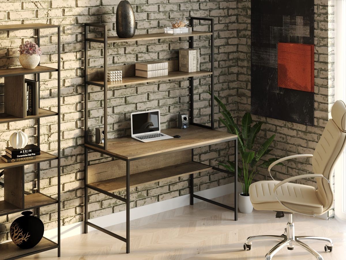 Стол компьютерный письменный с металлическим каркасом в стиле Лофт (Loft) DrevoGoods усиленный, прямой, рабочий для дома и офиса 1000х750х600мм; металл: Черный; дерево: Аликанте темный + стеллаж с полками
Стол компьютерный письменный с металлическим каркасом в стиле Лофт (Loft) DrevoGoods усиленный, прямой, рабочий для дома и офиса 1000х750х600мм; металл: Черный; дерево: Аликанте темный + стеллаж с полками
