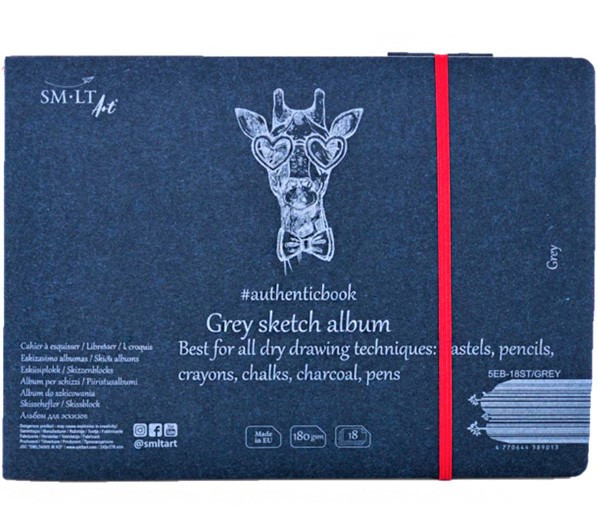 Альбом для эскизов AUTHENTIC А5 (24,5*17,6см), 180г/м2, 18л, серый цвет, SMILTAINIS 5EB-18ST/GREY
Альбом для эскизов AUTHENTIC А5 (24,5*17,6см), 180г/м2, 18л, серый цвет, SMILTAINIS 5EB-18ST/GREY