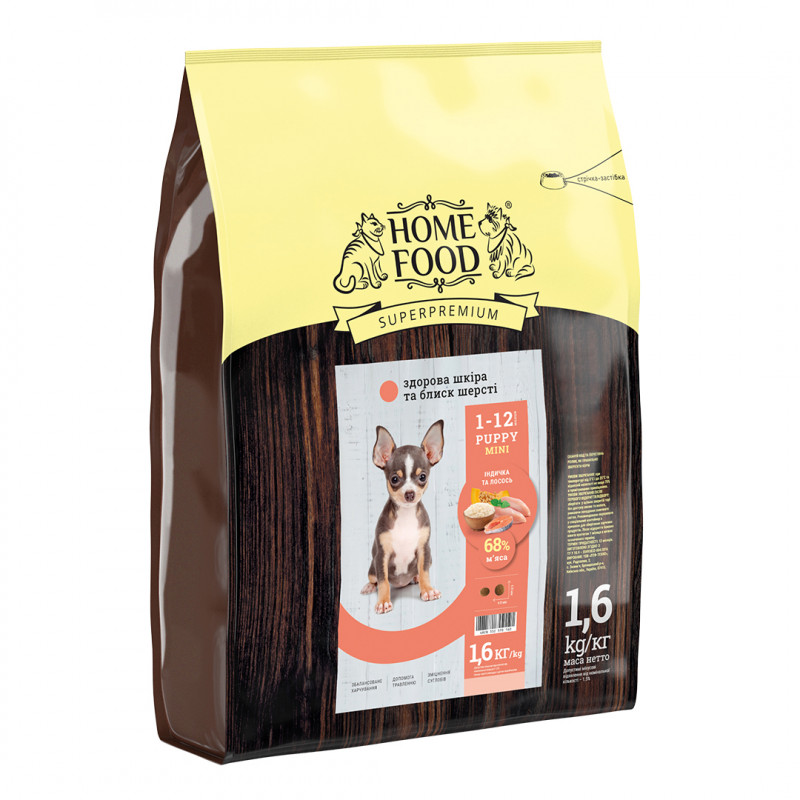 Корм для щенков Home Food Индейка и лосось, для мелких пород 1,6 кг (4828332570160)
Корм для щенков Home Food Индейка и лосось, для мелких пород 1,6 кг (4828332570160)