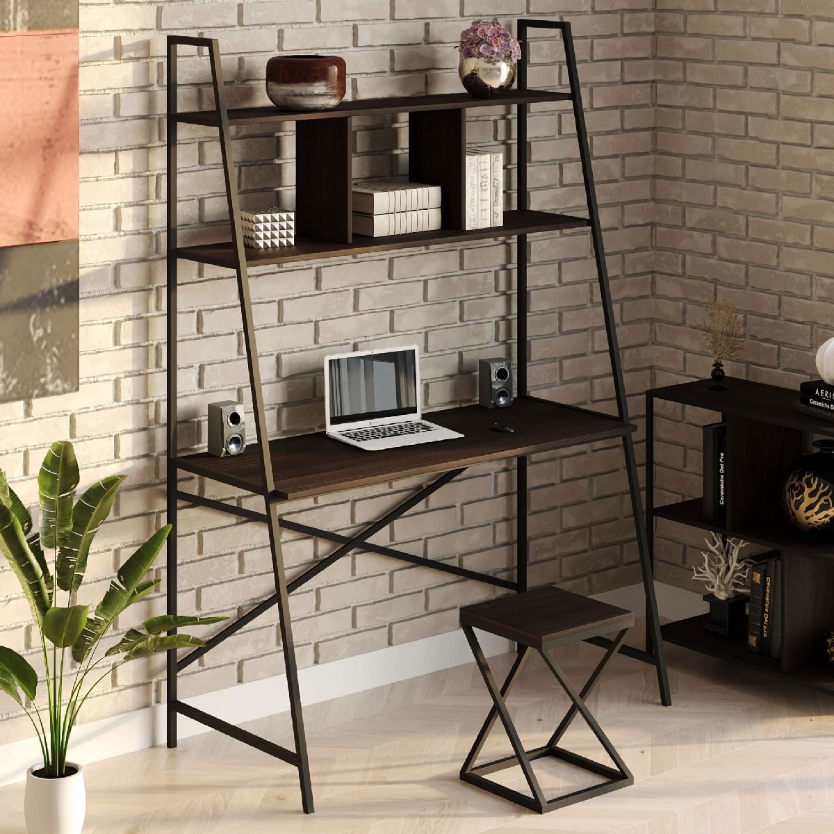 Стол компьютерный письменный с металлическим каркасом в стиле Лофт (Loft) DrevoGoods усиленный, прямой, рабочий для дома и офиса 1000х1800х600мм; металл: Черный; дерево: Венге + стеллаж с полками без табурета
Стол компьютерный письменный с металлическим каркасом в стиле Лофт (Loft) DrevoGoods усиленный, прямой, рабочий для дома и офиса 1000х1800х600мм; металл: Черный; дерево: Венге + стеллаж с полками без табурета