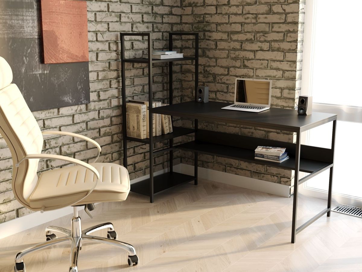 Стол компьютерный письменный с металлическим каркасом в стиле Лофт (Loft) DrevoGoods с полкой под системный блок усиленный, прямой, рабочий для дома и офиса 1400х750х600мм; металл: Черный; дерево: Черный + стеллаж
Стол компьютерный письменный с металлическим каркасом в стиле Лофт (Loft) DrevoGoods с полкой под системный блок усиленный, прямой, рабочий для дома и офиса 1400х750х600мм; металл: Черный; дерево: Черный + стеллаж