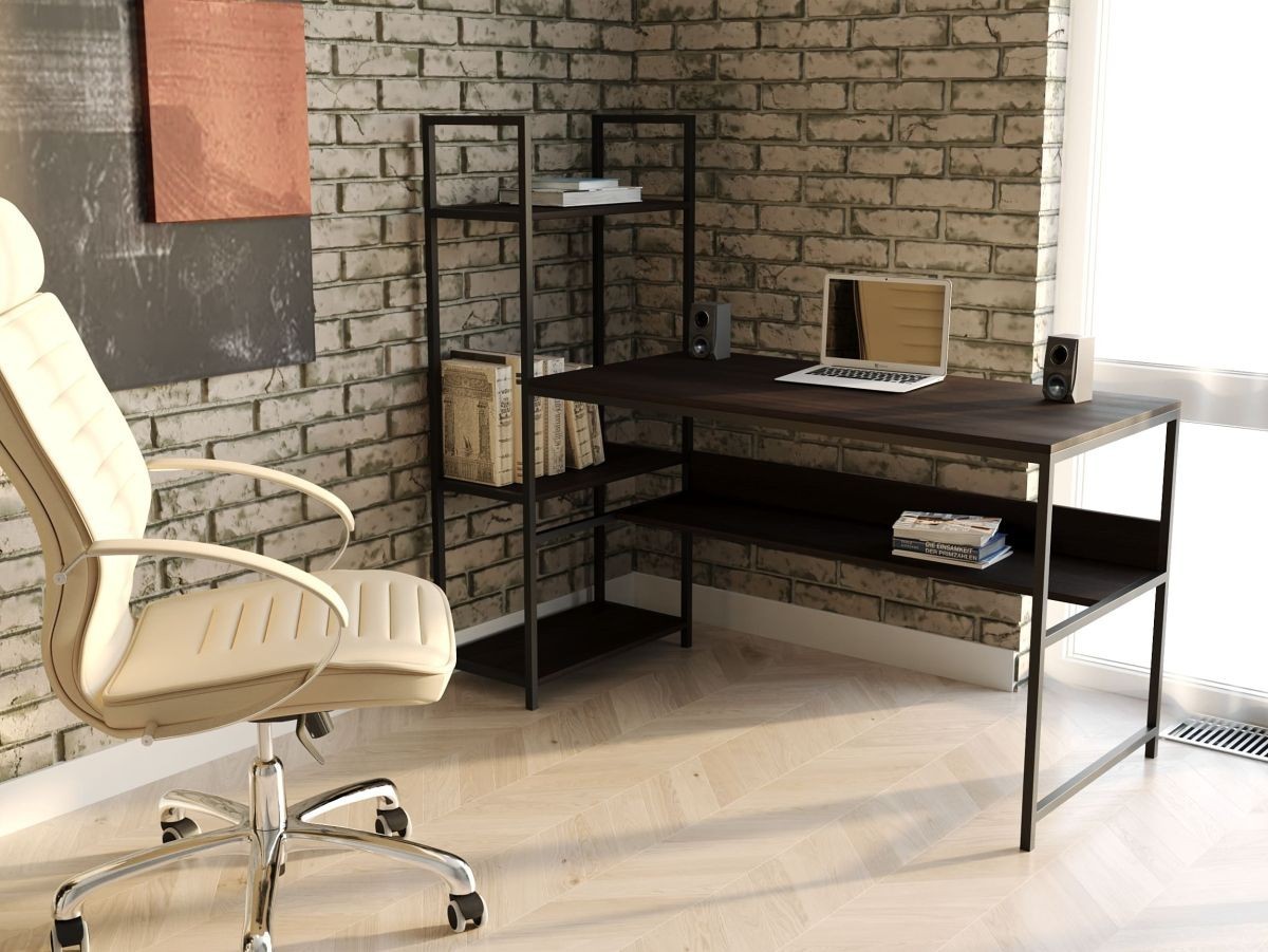 Стол компьютерный письменный с металлическим каркасом в стиле Лофт (Loft) DrevoGoods с полкой под системный блок усиленный, прямой, рабочий для дома и офиса 1000х750х600мм; металл: Черный; дерево: Венге + стеллаж
Стол компьютерный письменный с металлическим каркасом в стиле Лофт (Loft) DrevoGoods с полкой под системный блок усиленный, прямой, рабочий для дома и офиса 1000х750х600мм; металл: Черный; дерево: Венге + стеллаж