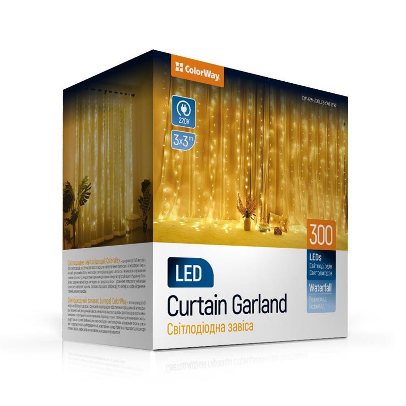 Светодиодная гирлянда ColorWay (CW-GW-300L33VWFWW) штора 300LED, 3м, теплый цвет, 220V
Светодиодная гирлянда ColorWay (CW-GW-300L33VWFWW) штора 300LED, 3м, теплый цвет, 220V