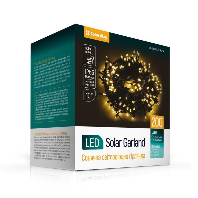 Светодиодная гирлянда ColorWay (CW-GO-200L20SBWW) 200LED, 20м, теплый свет, на солнечной батарее
Светодиодная гирлянда ColorWay (CW-GO-200L20SBWW) 200LED, 20м, теплый свет, на солнечной батарее
