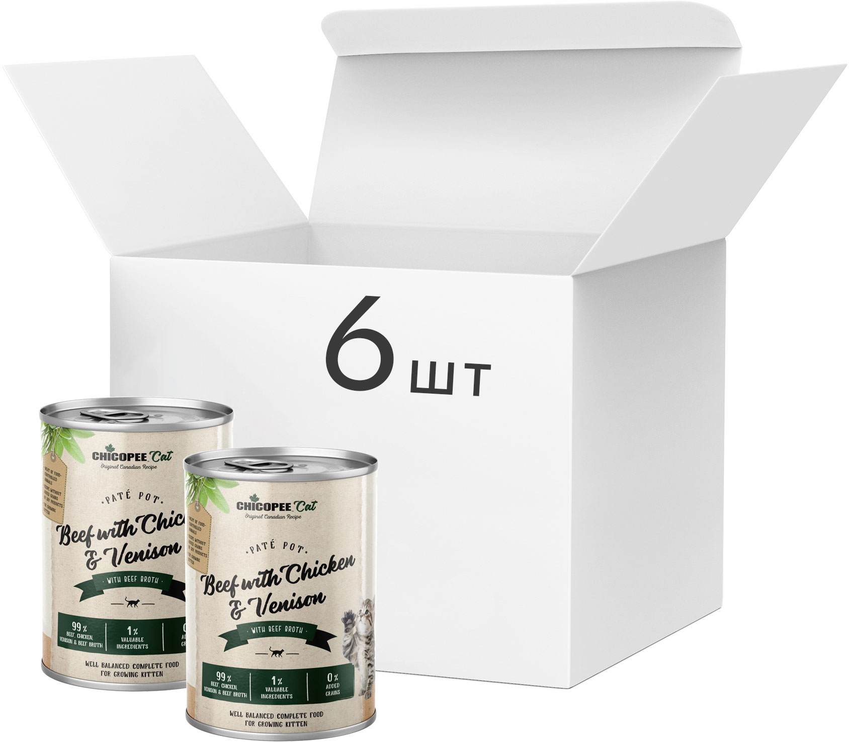 Упаковка консерв для котят Chicopee PatePot с говядиной, курицей и олениной 6 шт по 0.4 кг
Упаковка консерв для котят Chicopee PatePot с говядиной, курицей и олениной 6 шт по 0.4 кг