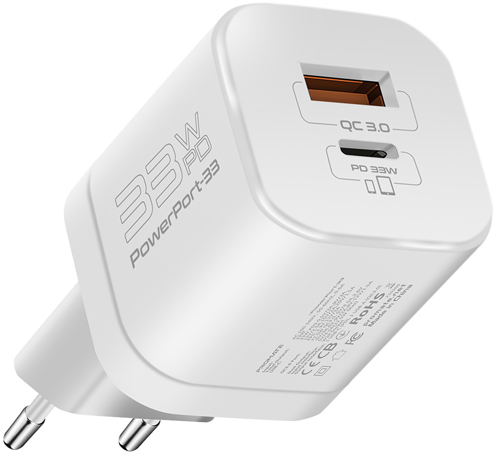 Сетевое зарядное устройство Promate PowerPort-33 Вт USB-C+USB-A White (powerport-33.white)
Сетевое зарядное устройство Promate PowerPort-33 Вт USB-C+USB-A White (powerport-33.white)