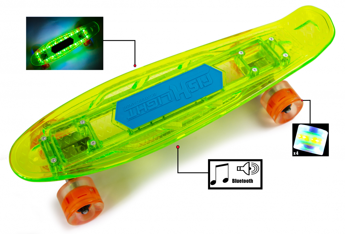 Пенни борд (Penny Board) "Fish Skateboards Original" с музыкальной и светящейся декой, Зеленый
Пенни борд (Penny Board) "Fish Skateboards Original" с музыкальной и светящейся декой, Зеленый