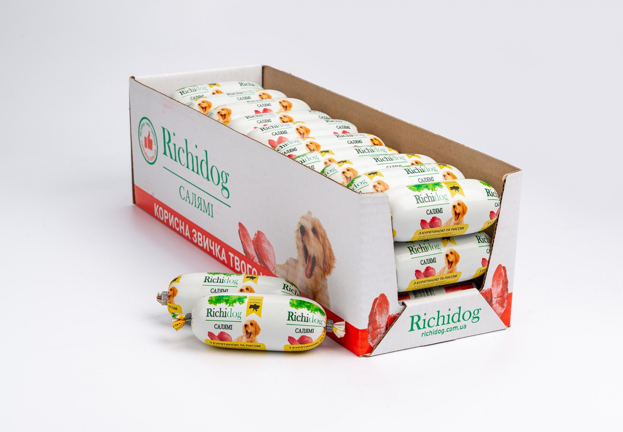 Ящик корма-паштета салями для собак Richi Dog c курицей и рисом 30 шт. по 120 г
Ящик корма-паштета салями для собак Richi Dog c курицей и рисом 30 шт. по 120 г