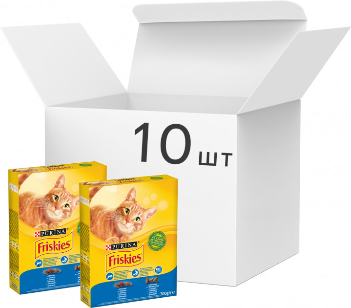 Упаковка сухого корма для кошек Purina Friskies с лососем и овощами 300 г по 10 шт (7613031868070)
Упаковка сухого корма для кошек Purina Friskies с лососем и овощами 300 г по 10 шт (7613031868070)