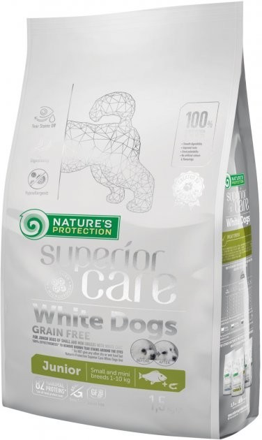 Сухой беззерновой корм для юниоров Nature's Protection Superior Care White Dogs Grain Free Junior Small and Mini Breeds 1.5 кг
Сухой беззерновой корм для юниоров Nature's Protection Superior Care White Dogs Grain Free Junior Small and Mini Breeds 1.5 кг