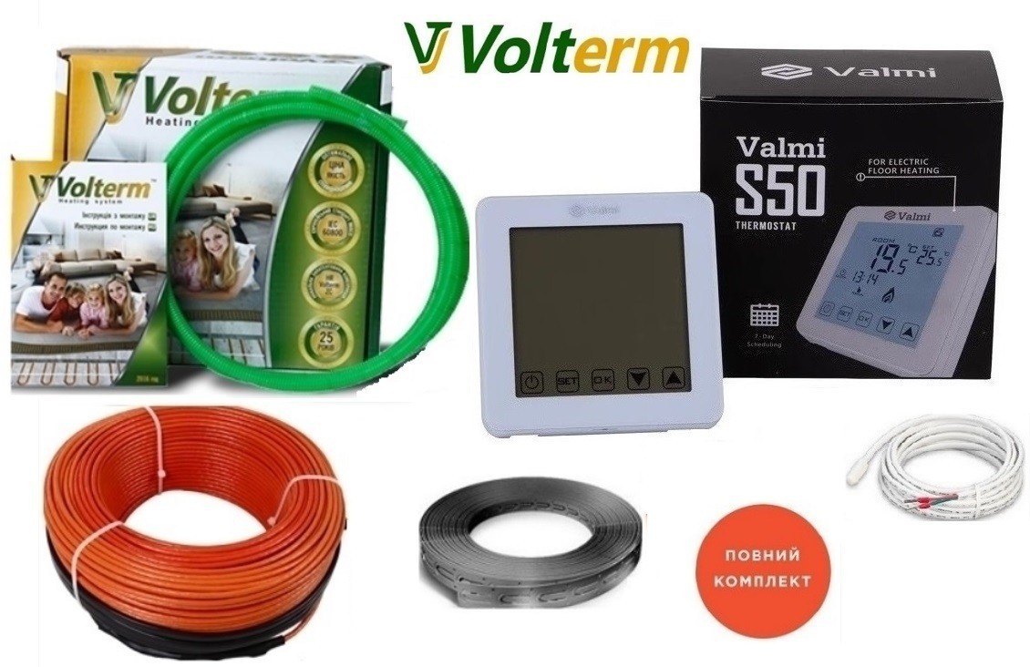 Теплый пол Volterm 15м²-18,7м²/ 2700Вт (150м) тонкий кабель двужильный нагревательный под плитку 18 Вт/м с сенсорным программируемым терморегулятором Valmi S50
Теплый пол Volterm 15м²-18,7м²/ 2700Вт (150м) тонкий кабель двужильный нагревательный под плитку 18 Вт/м с сенсорным программируемым терморегулятором Valmi S50
